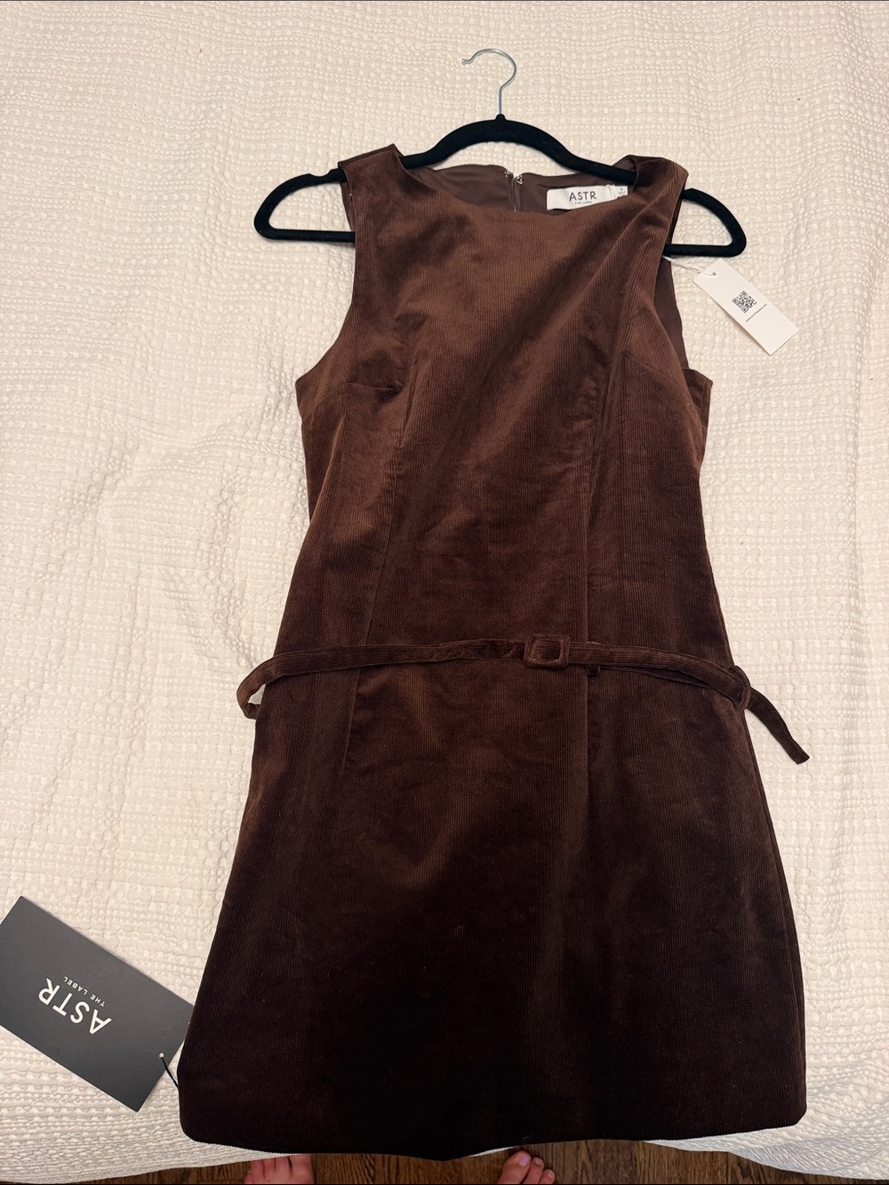 Astr Chocolate Brown Velvet Mini Dress with Slim Belt